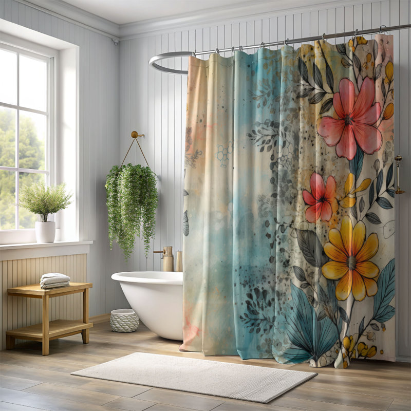 Rideau de douche Worn Flowers - Premium, H 74 po x l 71 po