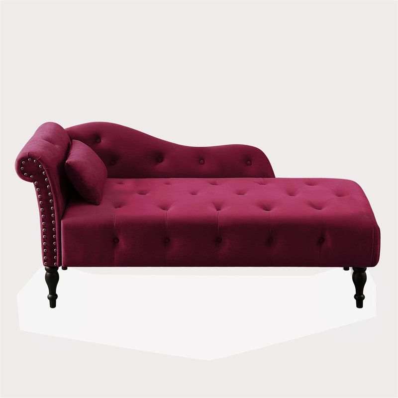 Chaise longue à accoudoir gauche Enguerran, Velours bourgogne