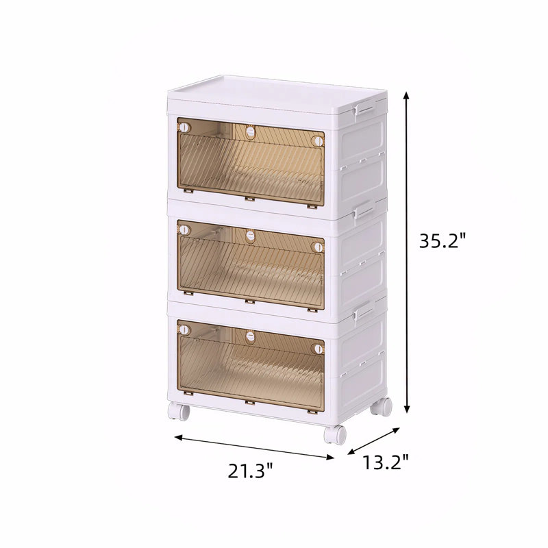 3 Tier Stackable Storage Bins Containers With Wheels For Home Living Room Office Closet