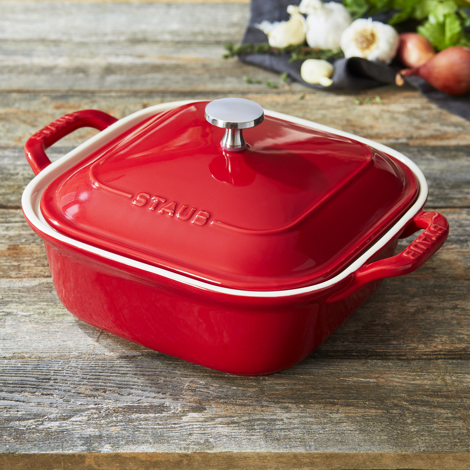 Staub 9" Square Covered Casserole, Cherry