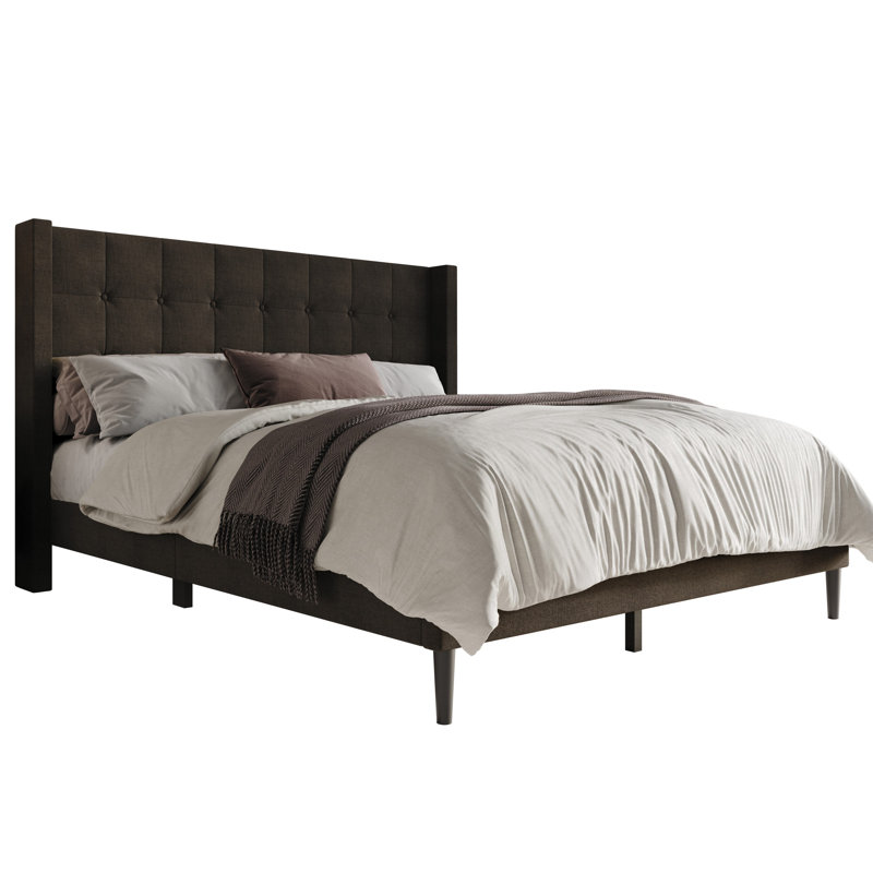 Upholstered Wingback Bed, Twin, Dark Brown