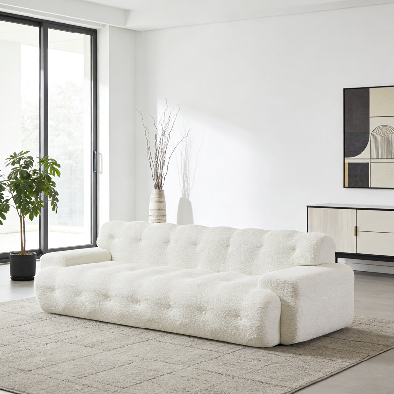 Canapé en chenille 87,4 po moderne avec confort semblable à un nuage, Blanc