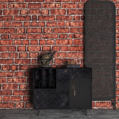 Red Brick Vinyl Peel And Stick Wallpaper, Self-Adhesive, Industrial Look For Furniture, Walls, Kitchen, Countertops, 17.7" X 393", Easy To Use, Waterproof, Stain Resistant