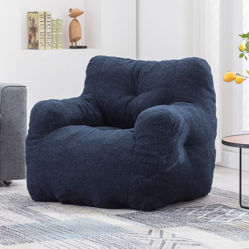Soft Teddy Fabric Bean Bag Chair, Dark Blue