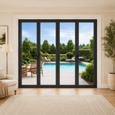 Porte patio pliante pliante en aluminium noir (3 + 1)