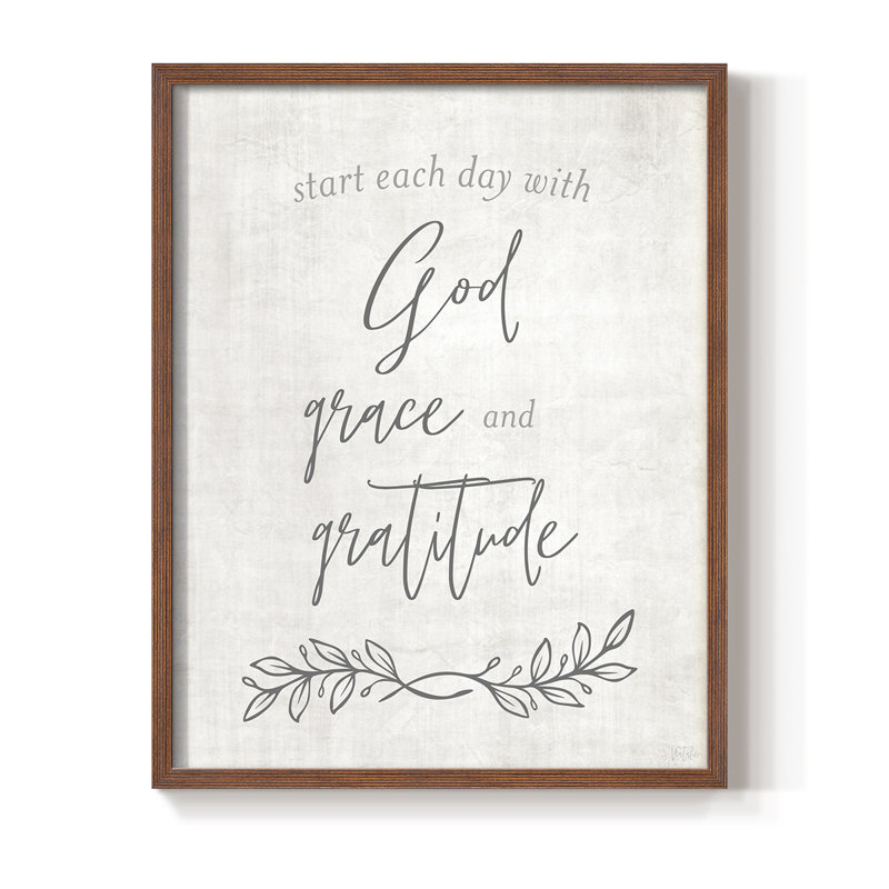 «God Grace and Gratitude», reproduction encadrée - bois massif, H 15 po x l 12 po, Noyer