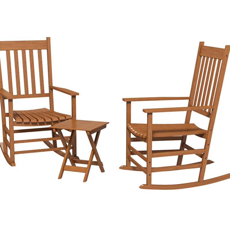 2Pcs Outdoor Rocking Chair With Side Table, Wooden Patio Rocker Comfortable , High Back, For Garden, Balcony, Porch, 352 Lbs Supported, 2 Quiet & Supports Up To Lbs,