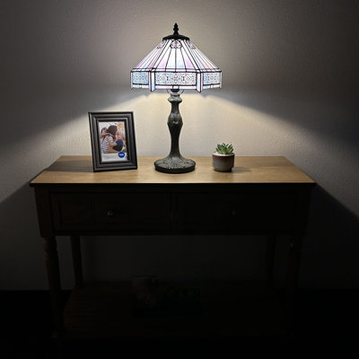 Simonson Tiffany Table Lamp Sky Color Hexagon Stained Glass LED Bulb Included  12"W*12"D*19"H