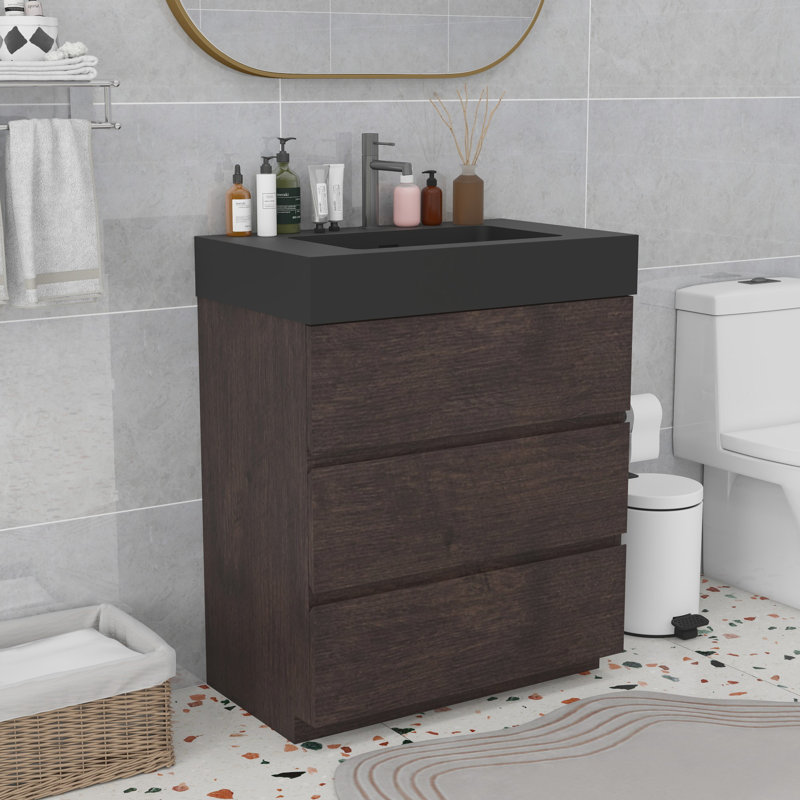 Meuble-lavabo moderne avec lavabo, Noyer, Noir