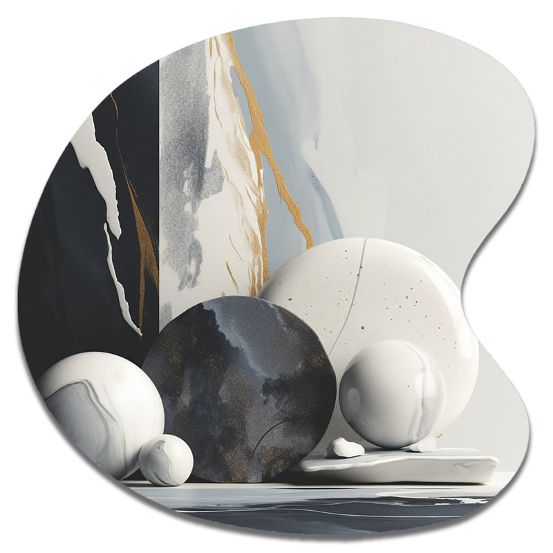 «Abstract Marble Shapes I» - Art mural asymétrique en métal, H 27 po x l 27 po