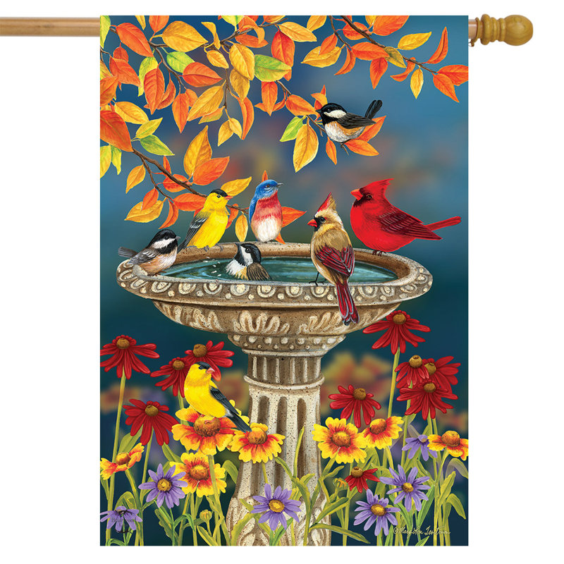 Drapeau de maison d'automne Birdbath Floral
