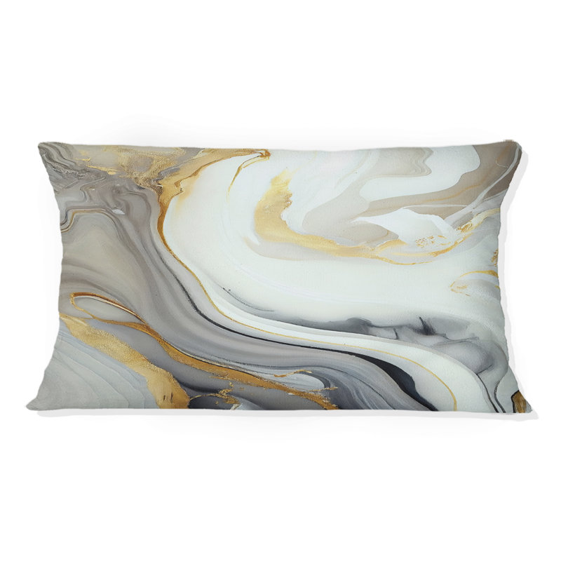 Blanc et or Marble Abstract III - Coussin décoratif à imprimé abstrait en marbre