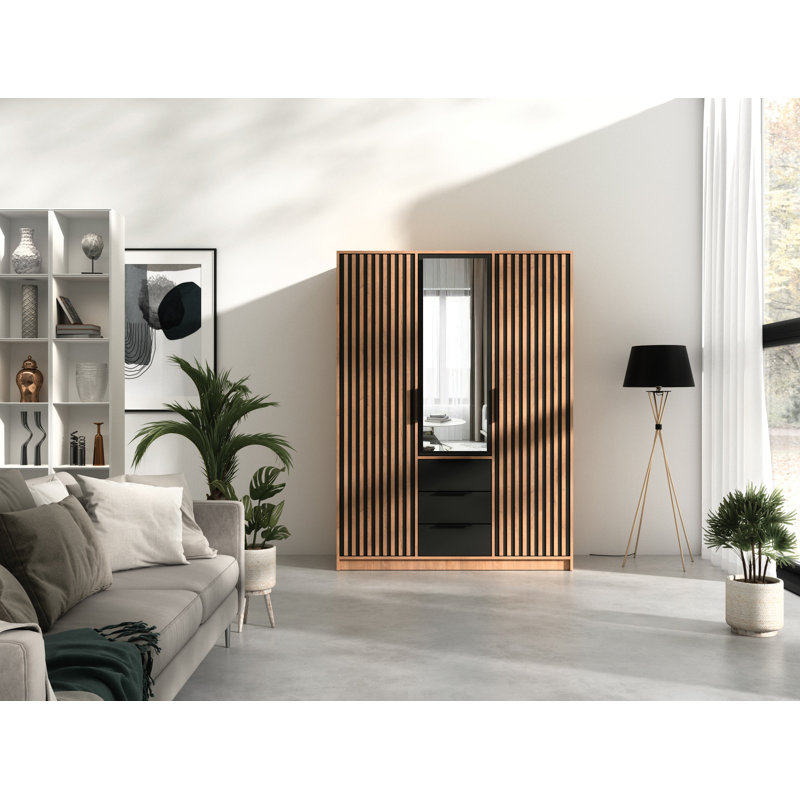 Biser Manufactured Wood Wardrobe, Oak Wotan/Black Matt