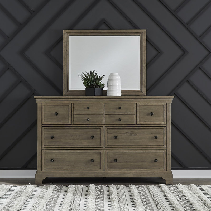 Kamoura Queen Panel Bed, Dresser & Mirror, Nightstand Bedroom Set, Queen, 4 Pcs: Bed, Dresser, Mirror, Nightstand