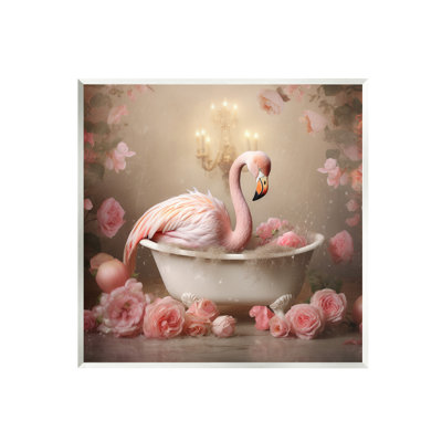 " Flamingo In Rose Filled Tub "