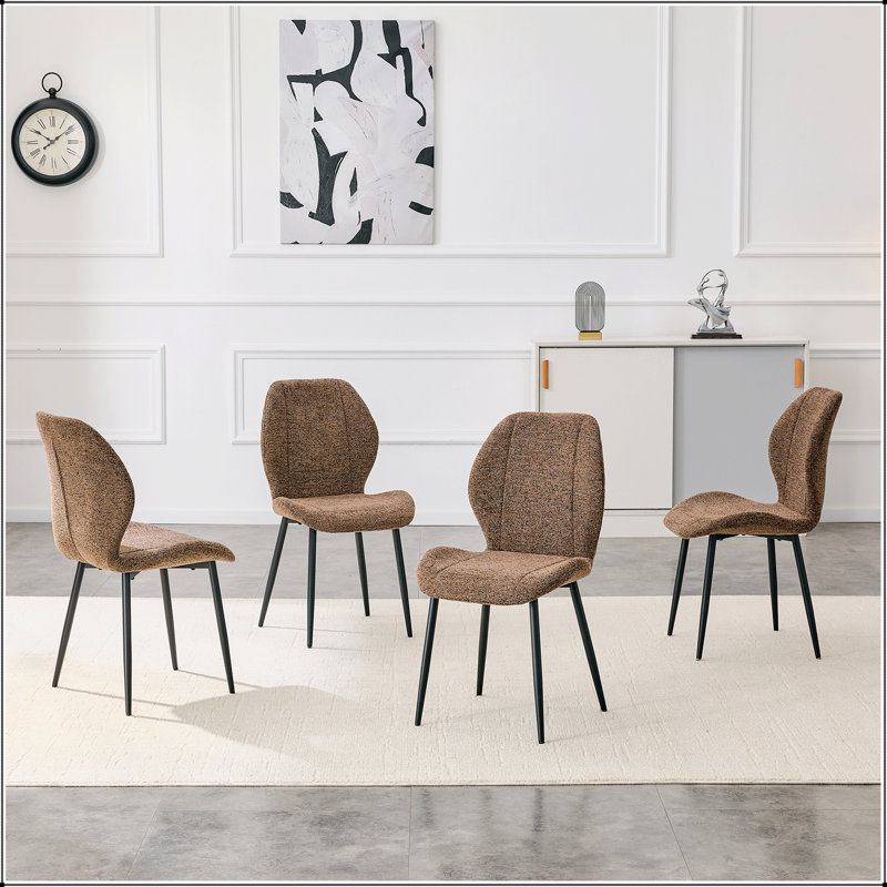 Chaise de salle à manger en tissu brun - rétro minimaliste - ensemble de 4, Brown