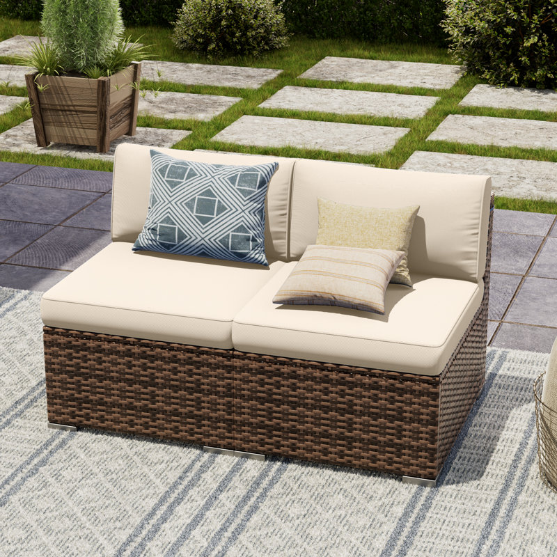 Ensemble de conversation modulaire en rotin 2 pièces avec coussins, Beige