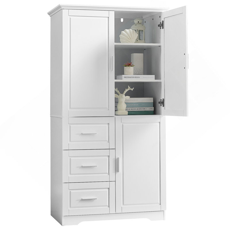 Armoire de salle de bain en panneau de fibres à densité moyenne de haute qualité avec tablettes réglables et beaucoup de rangement, parfaite pour les salles de bain modernes et fonctionnelles