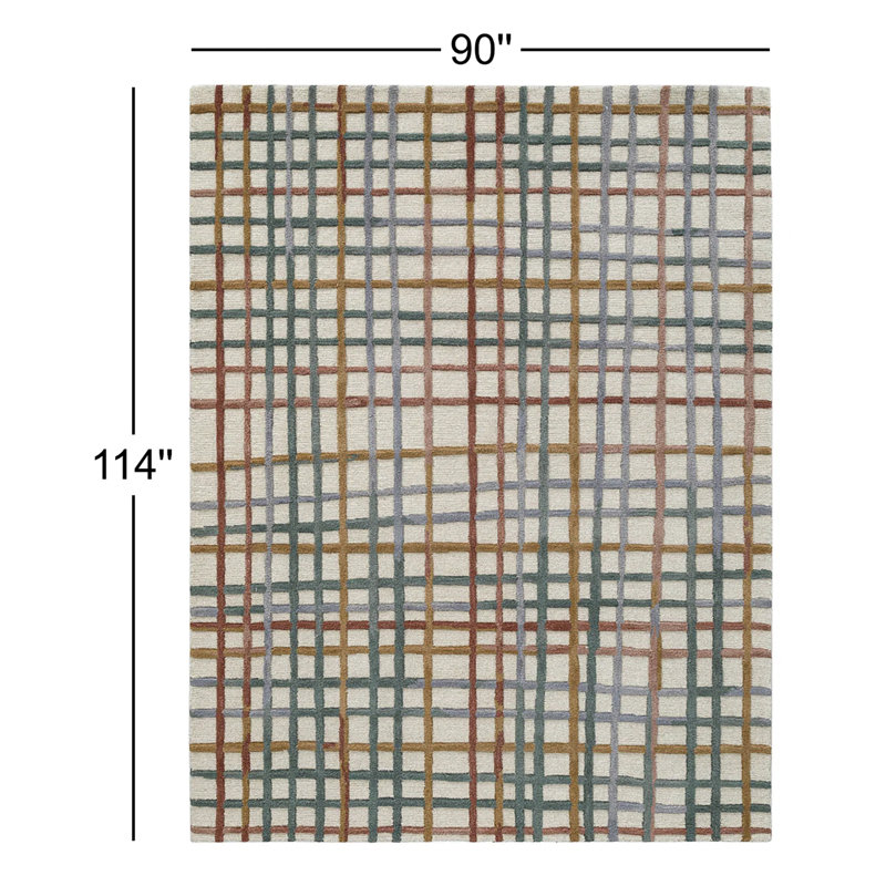 Polychrome: tapis moderniste touffeté à la main en multicolore, Rectangle 7 pi 6 po x 9 pi 6 po
