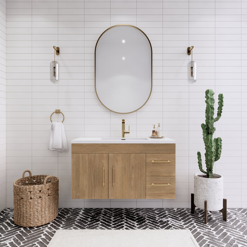 41.75'' Single Bathroom Vanity with Acrylic Top, Teak Oak