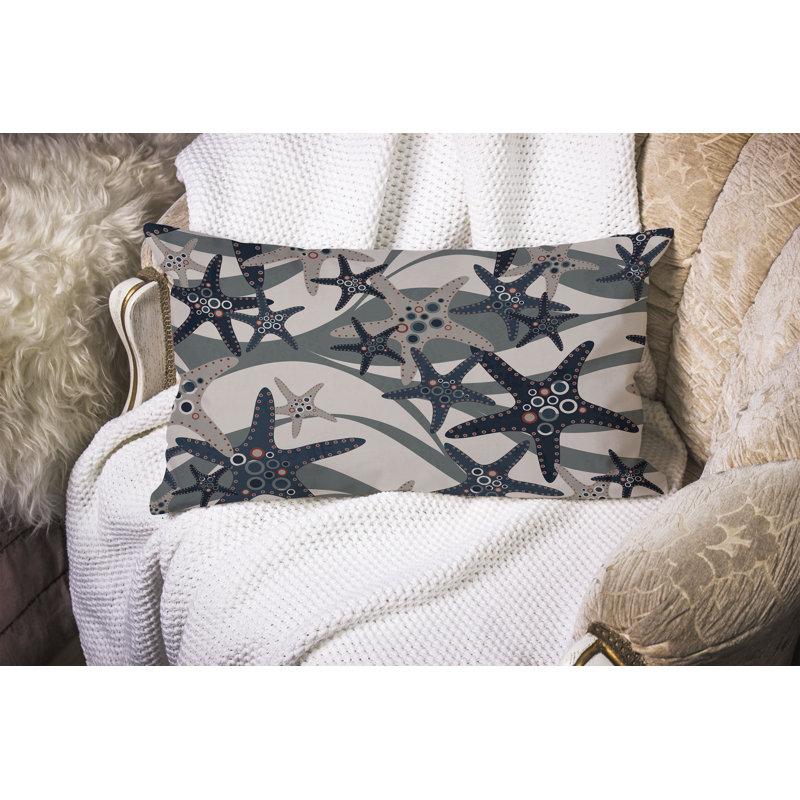 Starfish Sway  Rectangular Throw Pillow, Blue/Silver