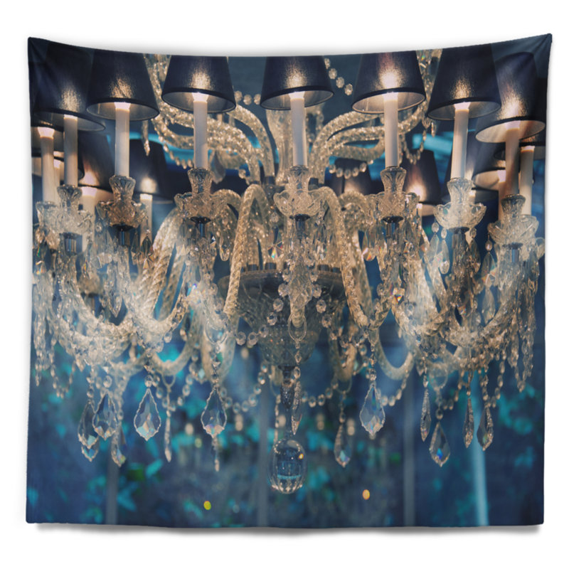 Tapisserie lustre en cristal bleu rétro, H 50 po x l 60 po