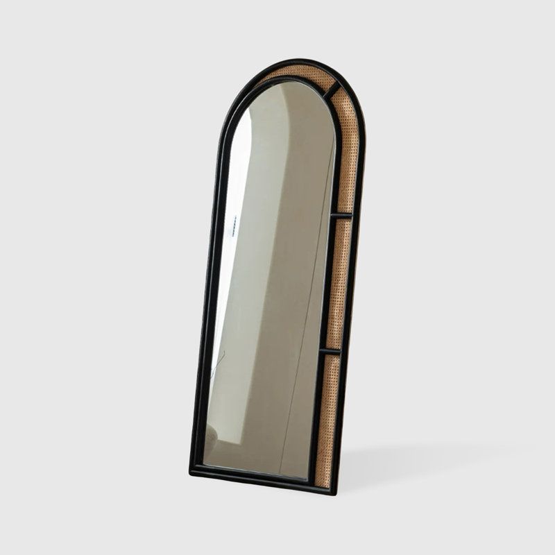 Half-Circle Solid Wood+Rattan Full Length Mirrors, 70.87" H x 31.5" W