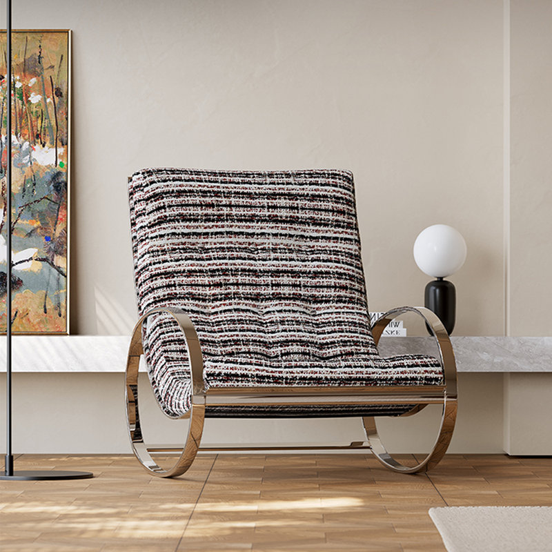 Chaise berçante confortable en coton et lin, Blanc/Noir