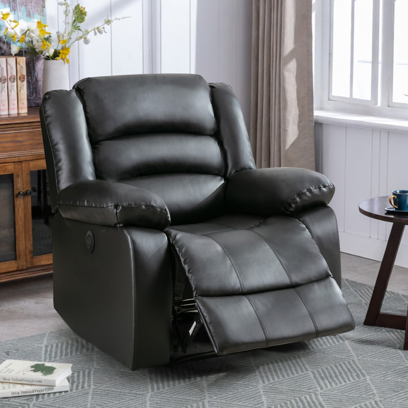 37.1'' Wide Modern and Upholstered Power Faux leather Recliner (Set of 2), Black