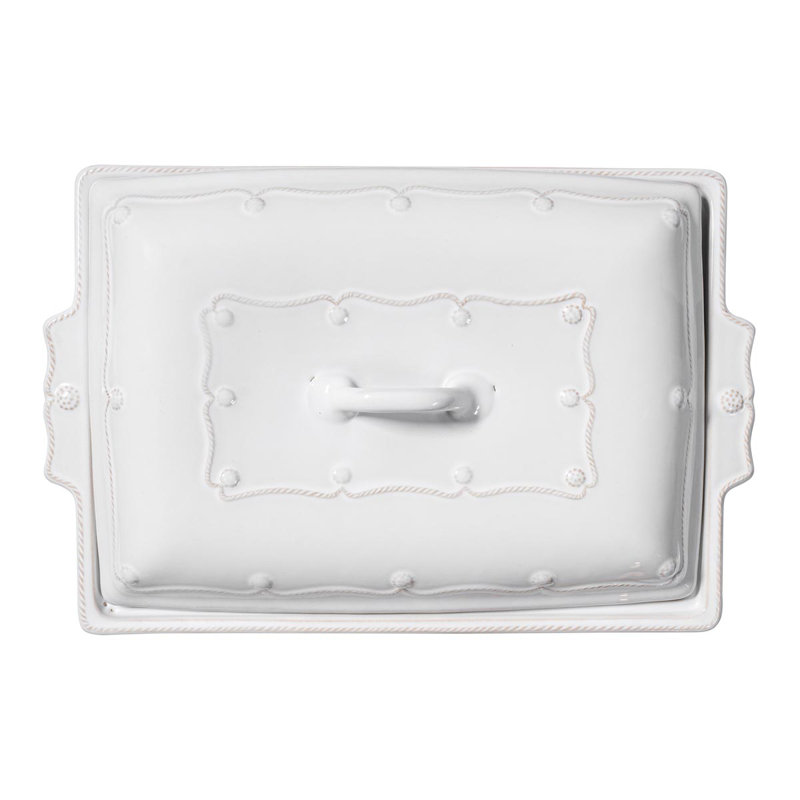 White Rectangular Ceramic Casserole Dish with Lid, 13-inch