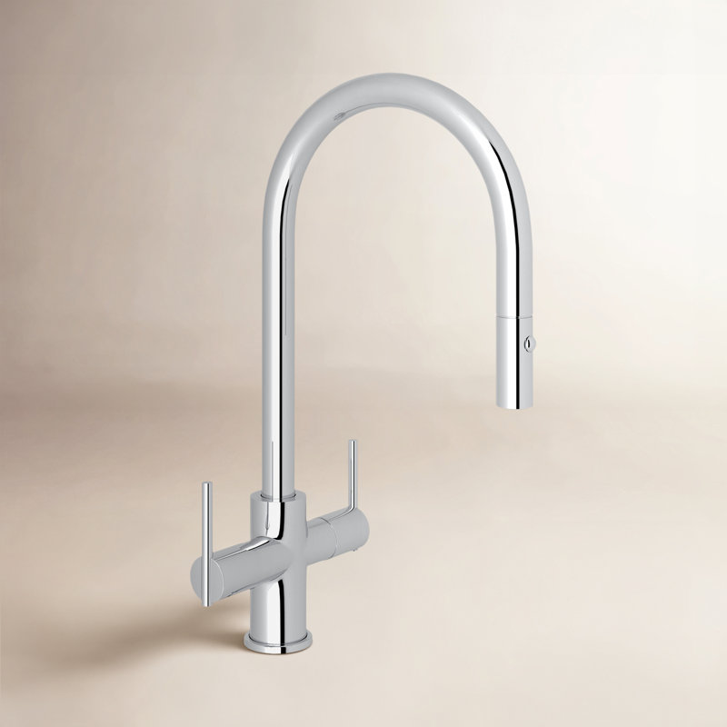 Pirellone 2 Lever Pull Down Kitchen Faucet, Polished Chrome