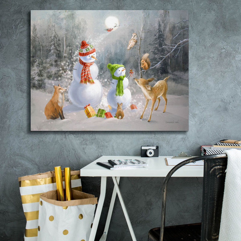 «Woodland Snowmen» par Danhui Nai, art mural, H 26 po x l 34 po