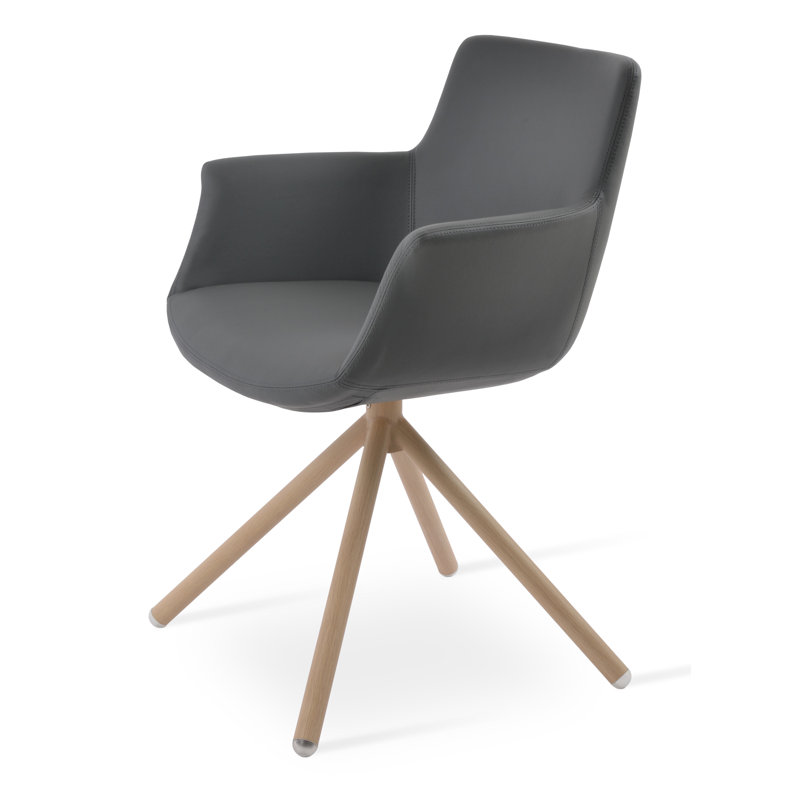 Bottega Stick Swivel Arm Chair, Gray Faux Leather, Natural