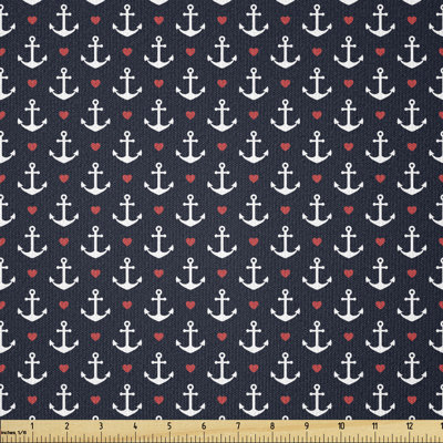 Corlenzo White Anchors and Little Red Hearts Multi-Purpose Fabric