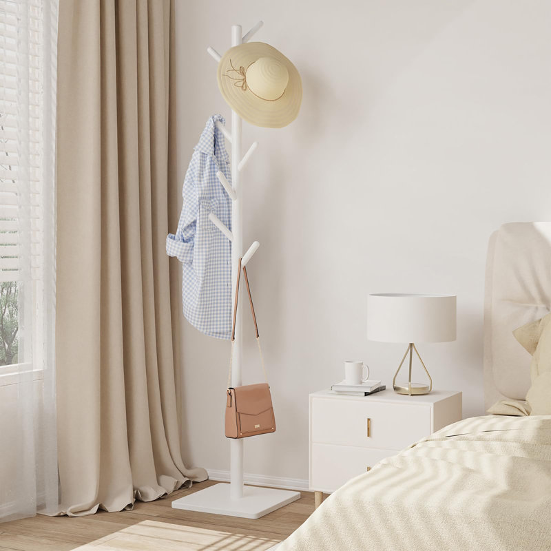Freestanding Coat Hanger with 8 Hooks, White