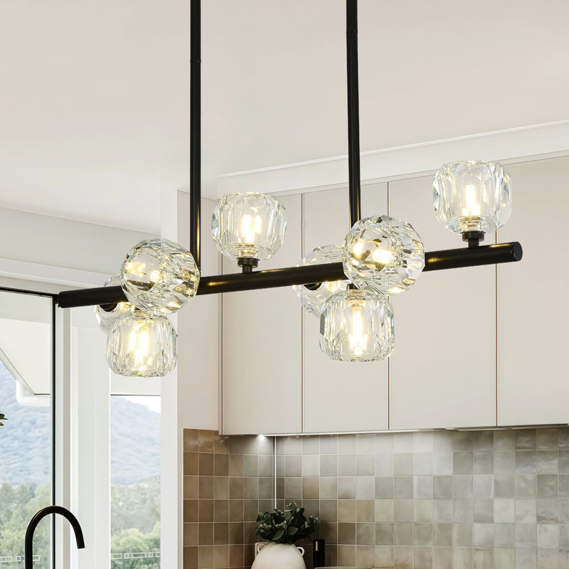 Modern Crystal Chandelier Dining Room Light Fixtures Black Chandeliers With Crystal Ball Shade 8-lights Industrial Globe Hanging Pendant Lighting For Kitchen Island,living Room,dining Room