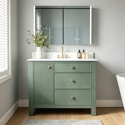 42'' Single Bathroom Vanity with Engineered Stone Top, Undermount Sink, 3 Drawers, and Backsplash