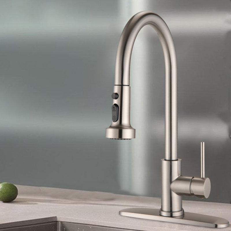 Robinet de cuisine rétractable à un trou, Nickel brossé