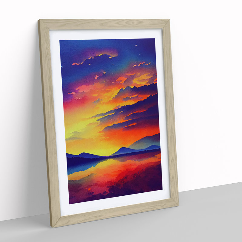 Sunset Over Mountains No.7 - Wall Art, 66cm H x 48cm W, Oak Framed Paper, White