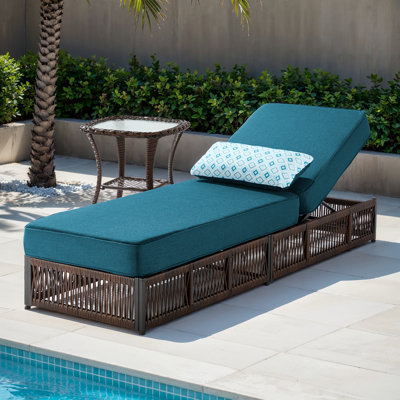 Clybourn Outdoor Poolside Adjustable Wicker Chaise Lounge Chair With Side Table
