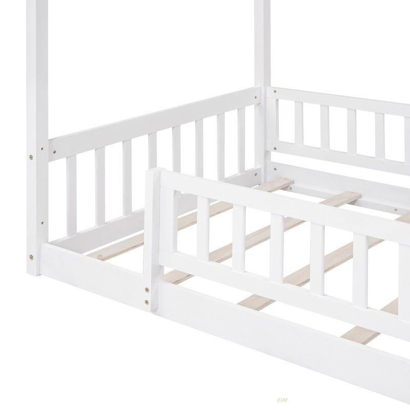 Cadre de lit en bois avec clôture, pour enfants, adolescents (lit), Lit simple, Blanc