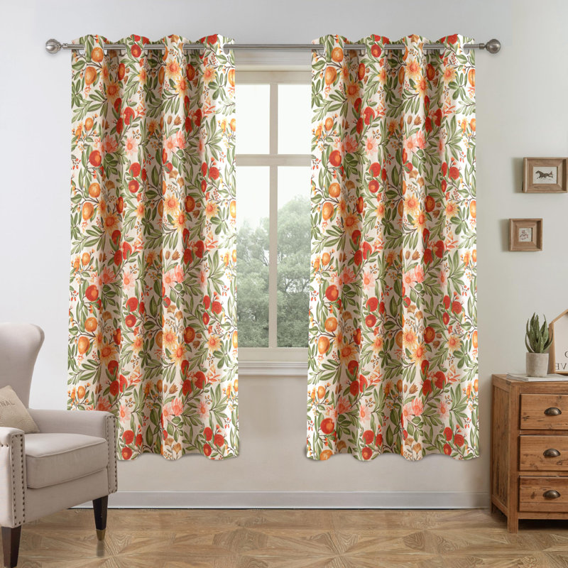 Hansfried Floral Blackout Thermal GrommetCurtain Panels, 52" W x 72" L