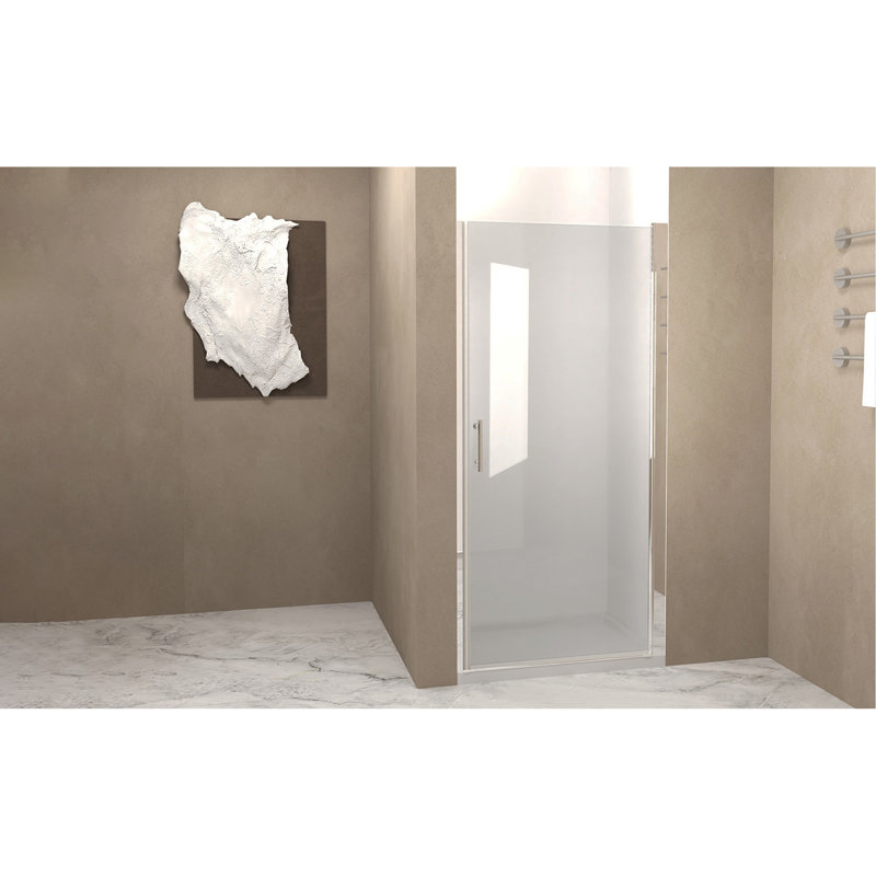 32"X 72" Pivot Shower Door, Brushed Nickel Aluminum Frame, Half Frame ,1/4"(6Mm) Tempered Glass Explosion Proof Film