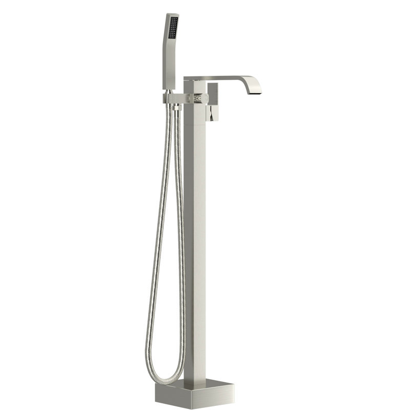 Robinet de baignoire fixé au sol en nickel brossé, double réglage de la température, technologie Splash, nickel facile à installer avec rotation du bec à 360 °, noyau rouille, douche à main incluse
