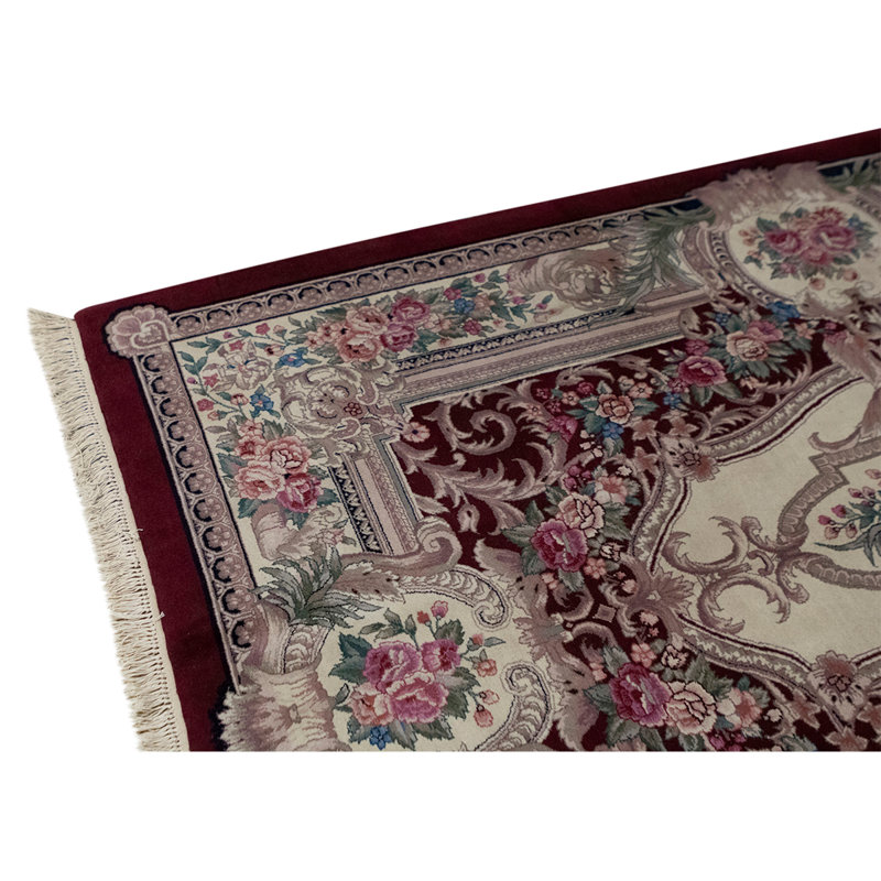 Tapis unique rouge / beige / vert noué à la main de 5 pi 9 po x 8 pi 9 po