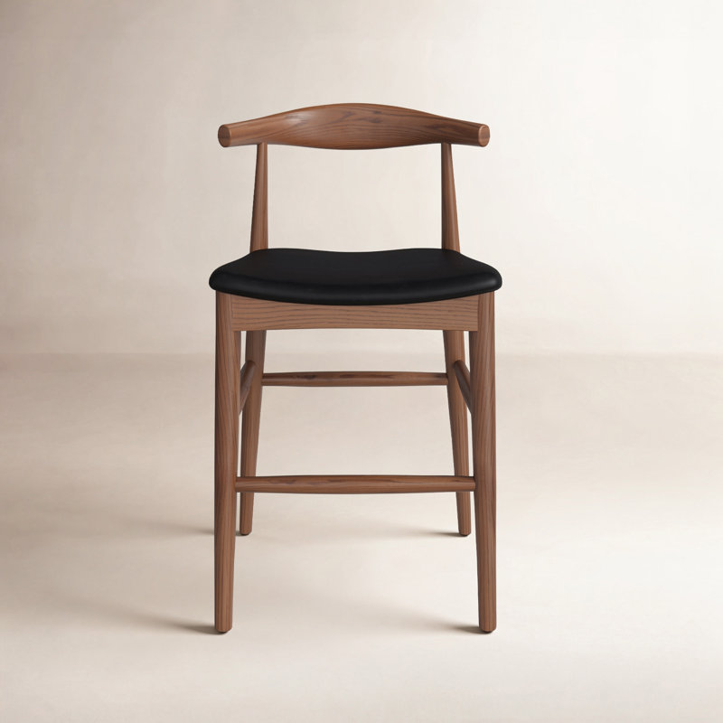 Tabouret de bar et de comptoir en cuir Ardo, Tabouret de comptoir (siège d'une hauteur de 24 p, Noyer