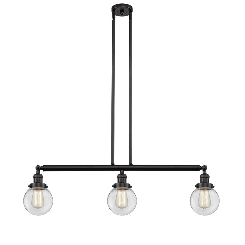 Clementina 3 - Light Kitchen Island Pendant, 6 Watt Vinage LED Bulb, Clear, Oil Rubbed Bronze