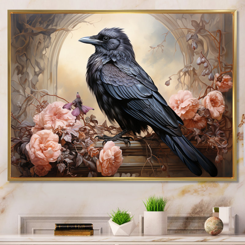 " Crow Whispering Royalty III ", 34" H x 44" W x 1.5" D, Gold Floater Framed