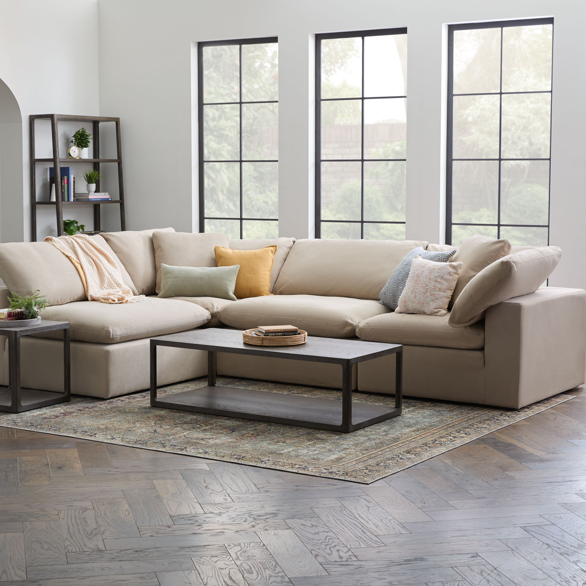 Calana Luxe Modular Sectional, Almond Revolution Performance Fabrics, 6 Piece