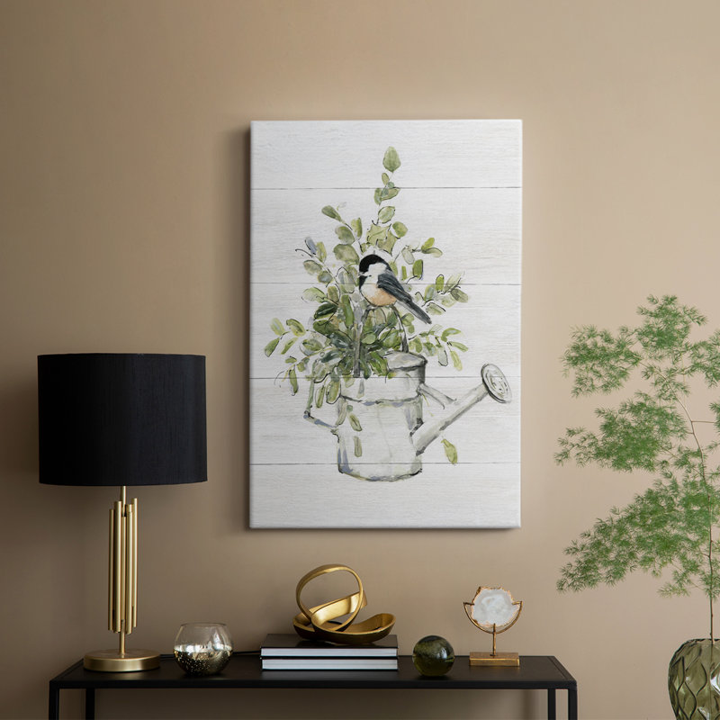 Oiseau de jardin I - Cavas enveloppés de galerie, H 12 po x l 8 po